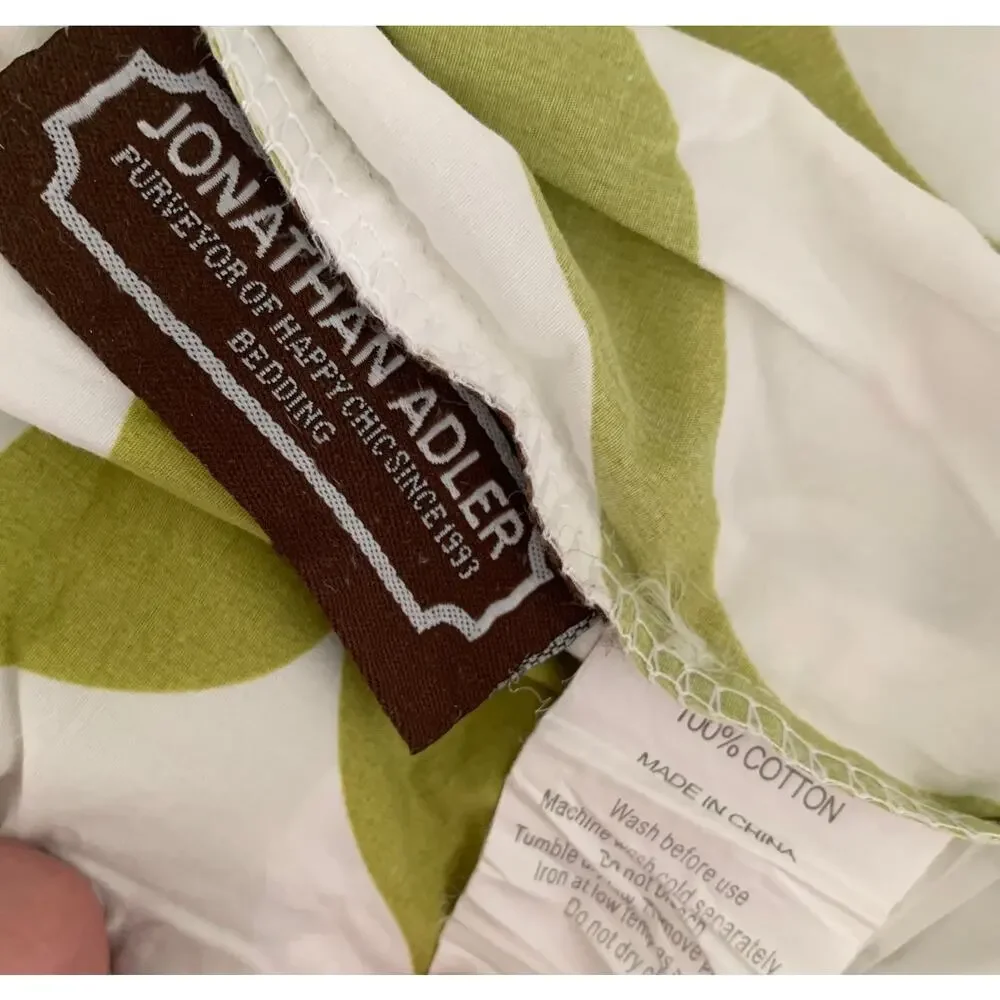 Vtg Y2K Jonathan Adler King Duvet Cover Set 2 Euro Shams Green White Geometric